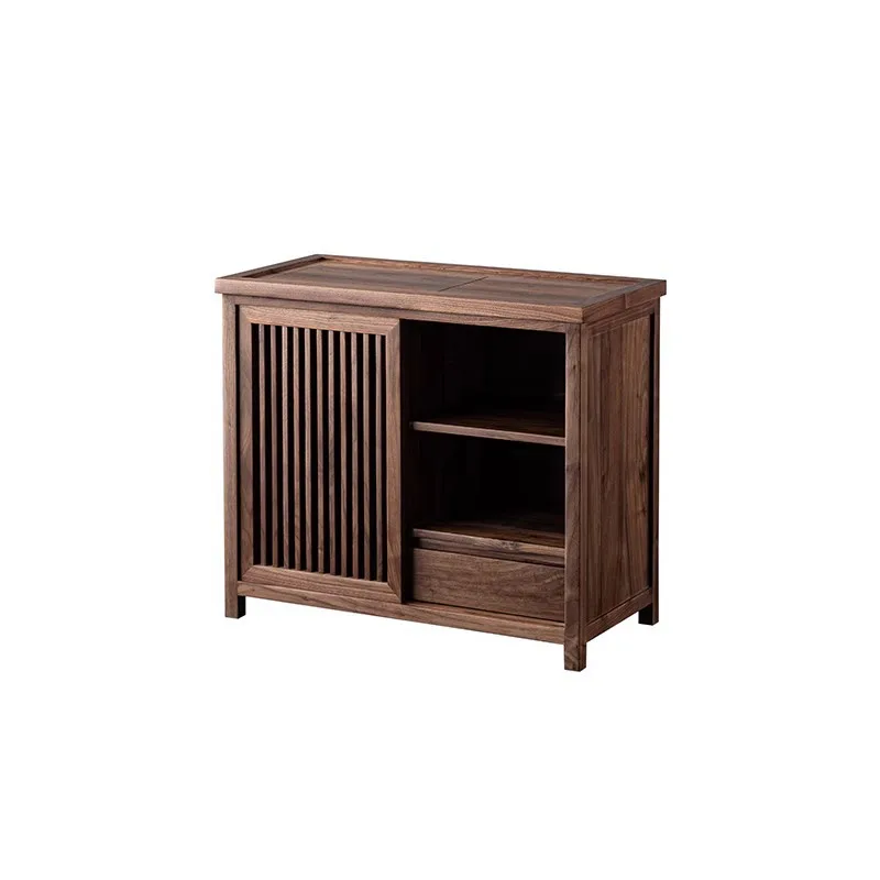New Chinese black walnut wood mobile tea  boiling water cabinet tea side cabinet under the bucket living room storage integrated