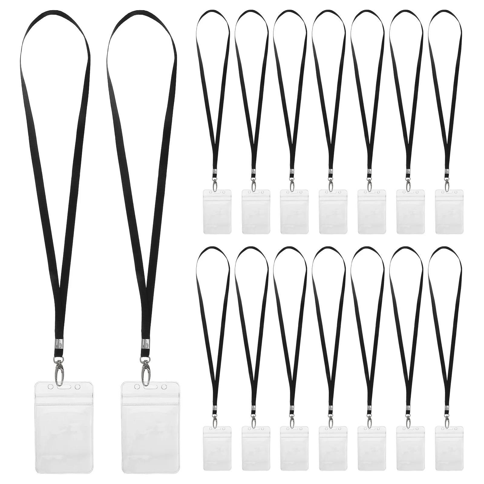 

10 Sets Lanyard Card Holder with Sleeve Clip Black Transparent Badge Holders Lanyards Work