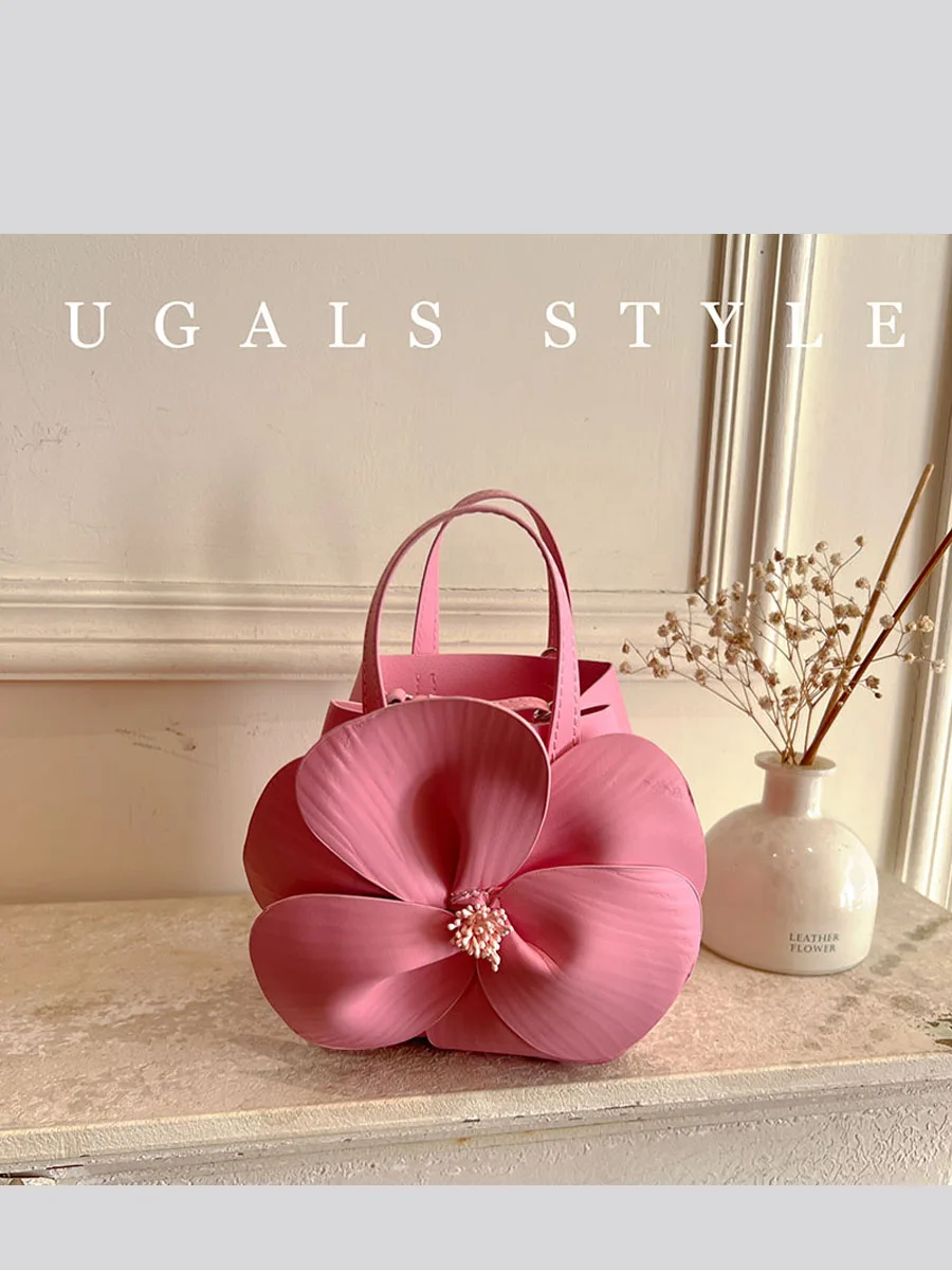 UGALS Chinese Style Tea Flower Water Bucket Handbag for Wedding Banquet Sweet Lady Bride Handheld Basket Small Purse