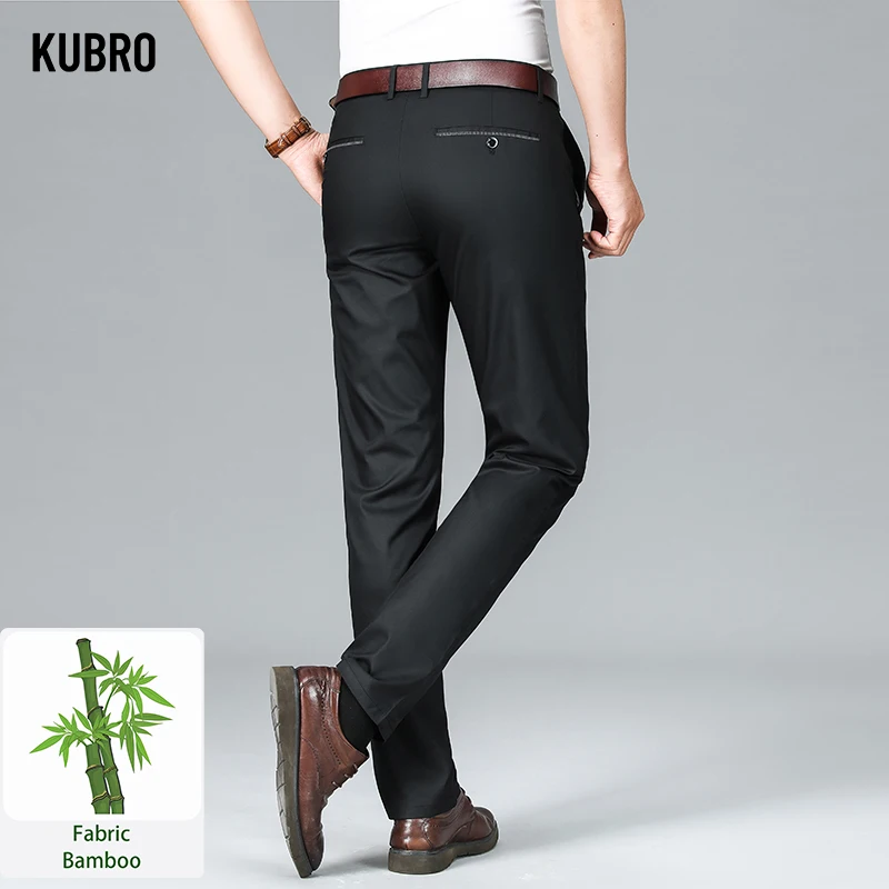 KUBRO British Gentleman Office Business Casual Suit Pants Summer Thin Straight Versatile Bamboo Fiber Trousers Large Size 28-42