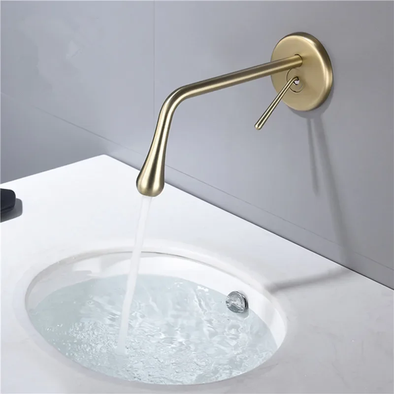 

Bathroom Basin Faucet Brass Brushed Gold Sink Mixer Tap Hot & Cold Lavatory Crane Tap In-Wall Water Drop Rose Gold/Gold