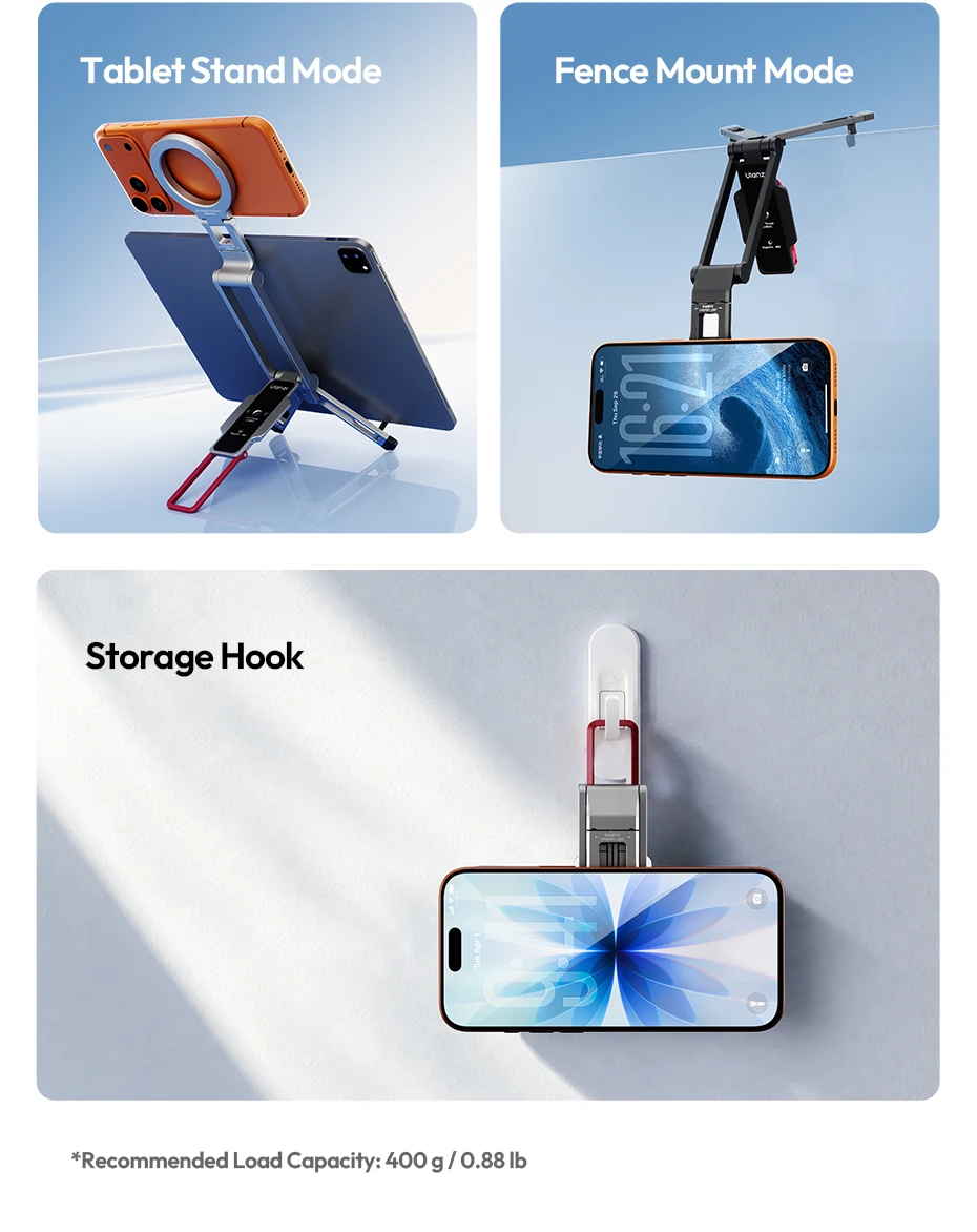 Ulanzi MA67 Overhead-Selfie-Stick mit Griff, magnetischer dreifach faltbarer Handyhalter für iPhone 17, 16, 15, Xiaomi, Huawei, für Vlog-Videos – Detail 11