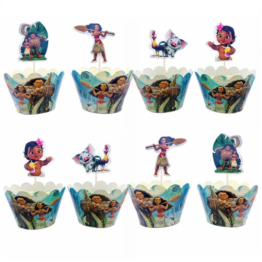 12 Uds. Adorno para tarta de Moana, decoración para fiesta de cumpleaños, bonito adorno para magdalenas de océano, decoración para tarta, decoraciones para fiesta infantil