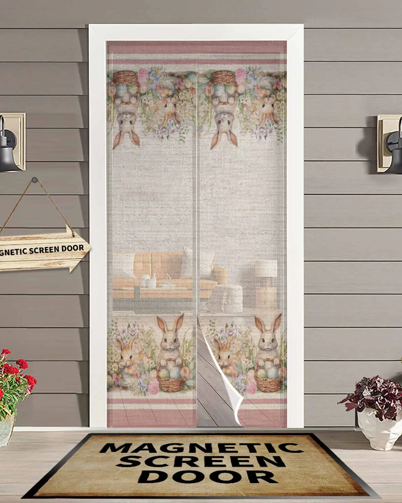 Easter Eggs Bunny Flowers Summer Magnetic Door Curtain Living Room Bedroom Home Anti-mosquito Screen Door Curtain