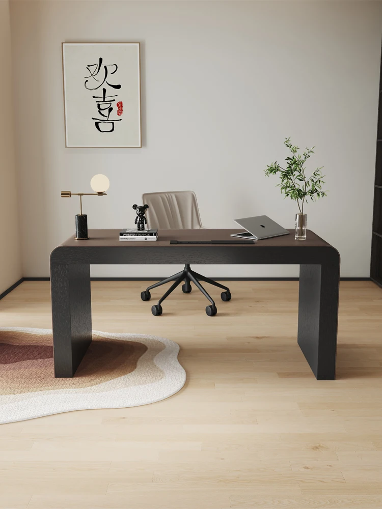 Italian minimalist desk, home study, office desk, light luxury, modern luxury, saddle leather writing desk, computer desk