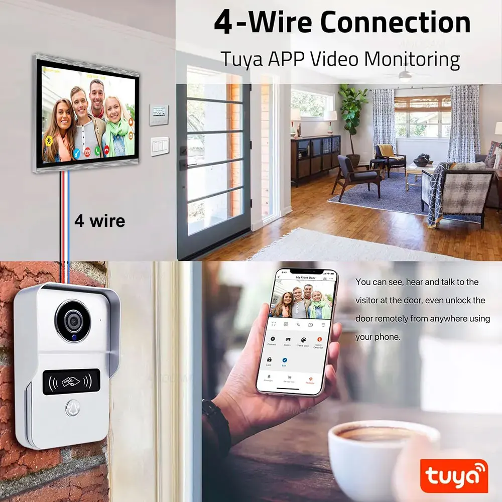 New 10 Inch Tuya 1080P Color Touch Screen Wireless Wifi Video Doorbell Smart APP Home Intercom for RFID Access Control System