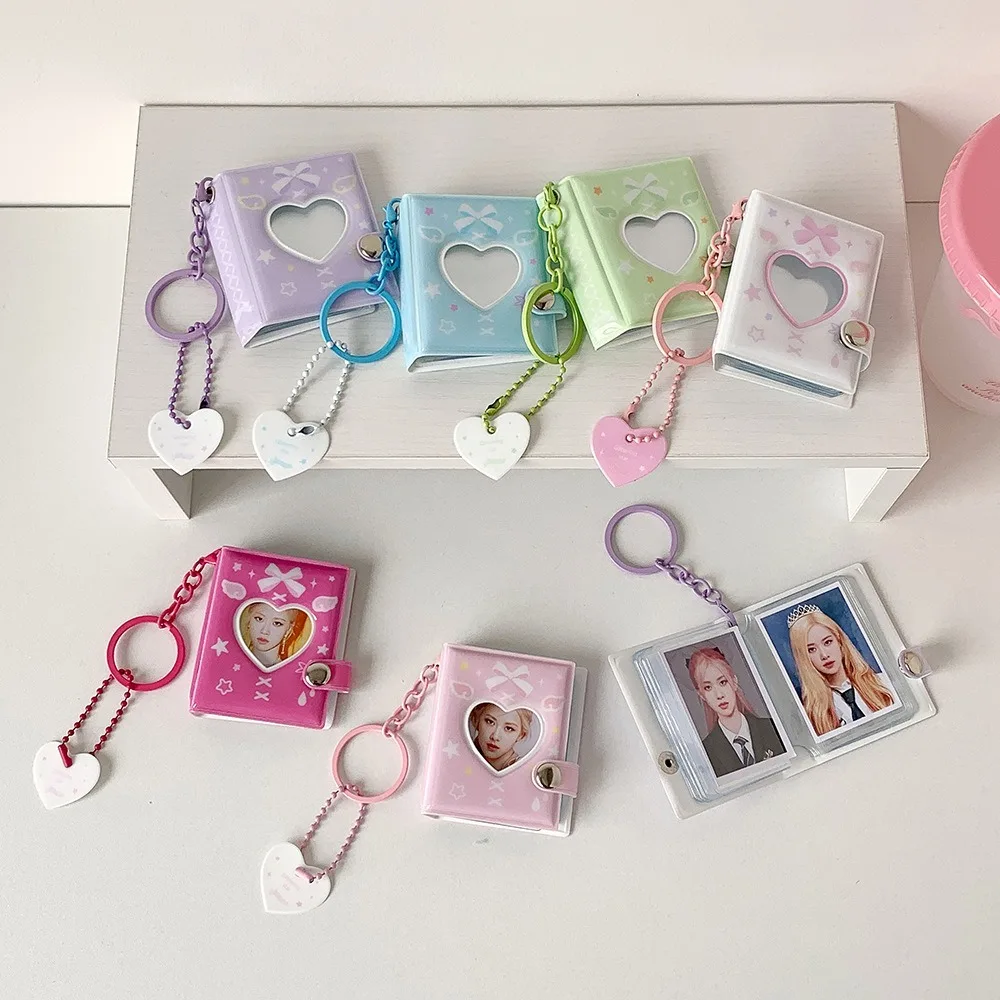 Cute Bow Photo Album Keychain Snap Closure Mini Photocards Holder Album Book