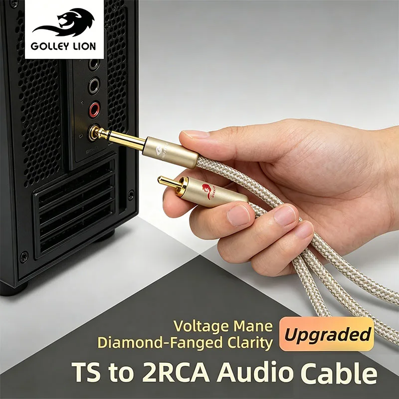 

GOLLEY LION 6.35mm TS to Dual RCA Audio Cable, Heavy Duty 6.35mm 1/4 inch Male TS to 2 RCA Male Audio Y Splitter Cable for Bass