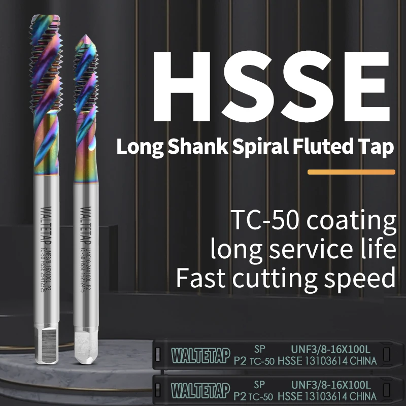 

HSSE-M35 JIS Standard Long Shank 100MM Spiral Fluted Tap UNC UNF 0-80 2-56 4-40 6-32 8-32 10-24 1/4 5/16 3/8 Machine Thread Taps