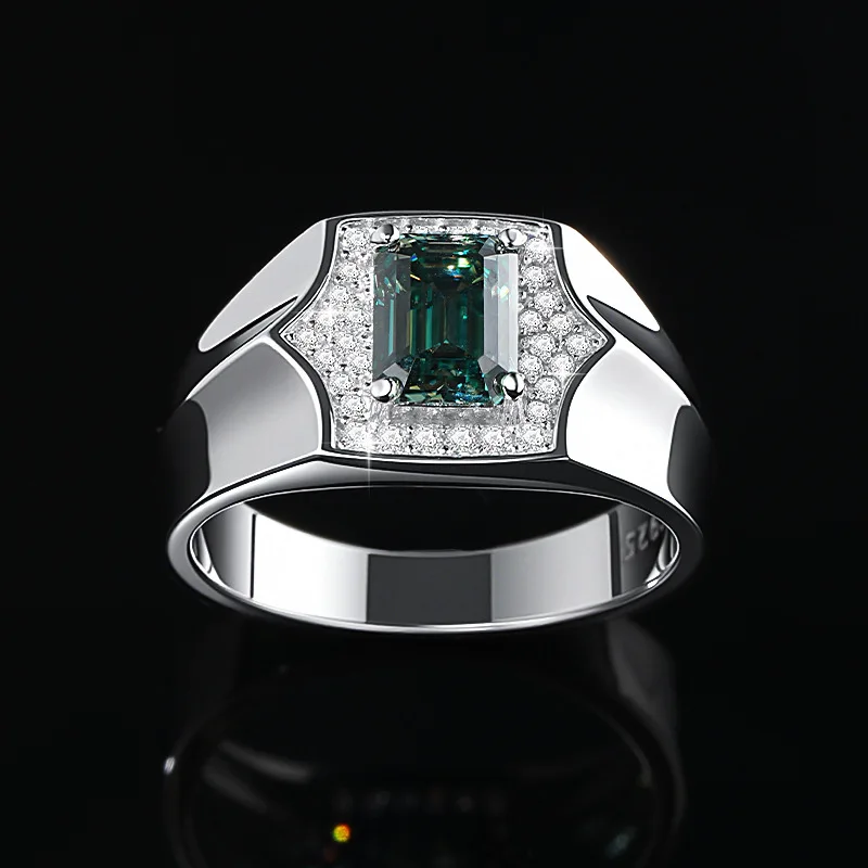 Butterflykiss Emerald Cut Real Moissanite Diamond Rings For Men Women Sparkling WhiteGreen Moissanite Business Ring Fine Jewelry