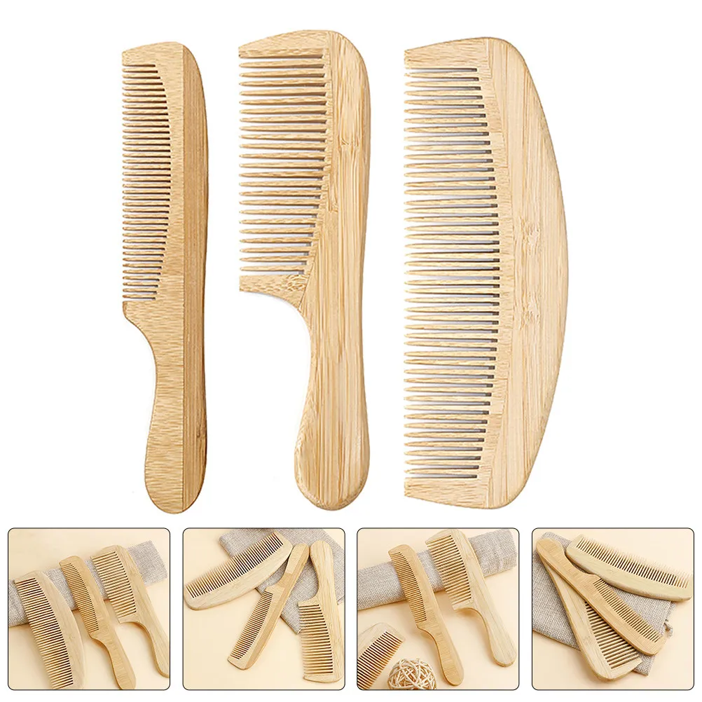 

3Pcs Bamboo Comb Portable Fine Tooth Anti-Static Compact Small Pocket Hair Comb Lightweight Styling Travel Use