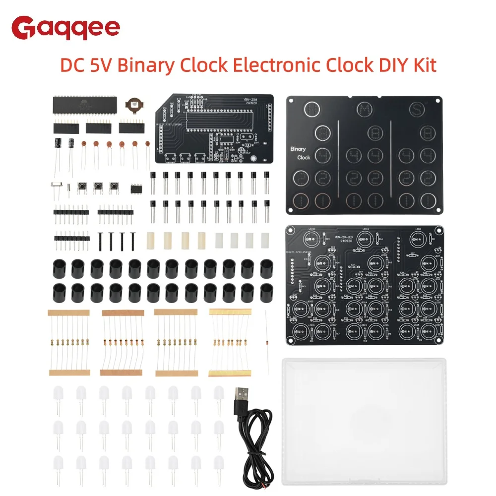 Kit d'horloge électronique binaire DC5V, Kit d'apprentissage de la soudure électronique, Interface USB adaptée aux amateurs d'enseignement et de bricolage