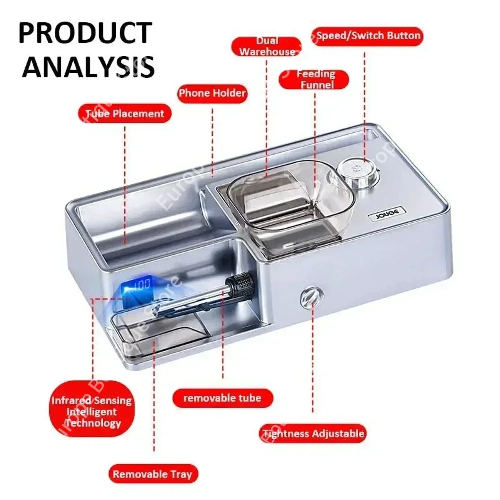 2026 3-in-1 Automatic Cigarette Machine Electric Cigarette Smart Sensor Injector Tobacco Filled 5.5 6.5 8mm Round Tube Tweezers view 6