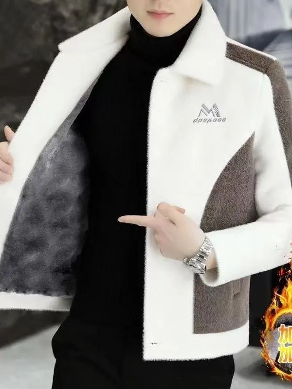 

Men's Faionable Fce Lined Thiened Woolen Jaet Collar Coat Winter Warm Stand Fit Busin Casual Outerwear Coat