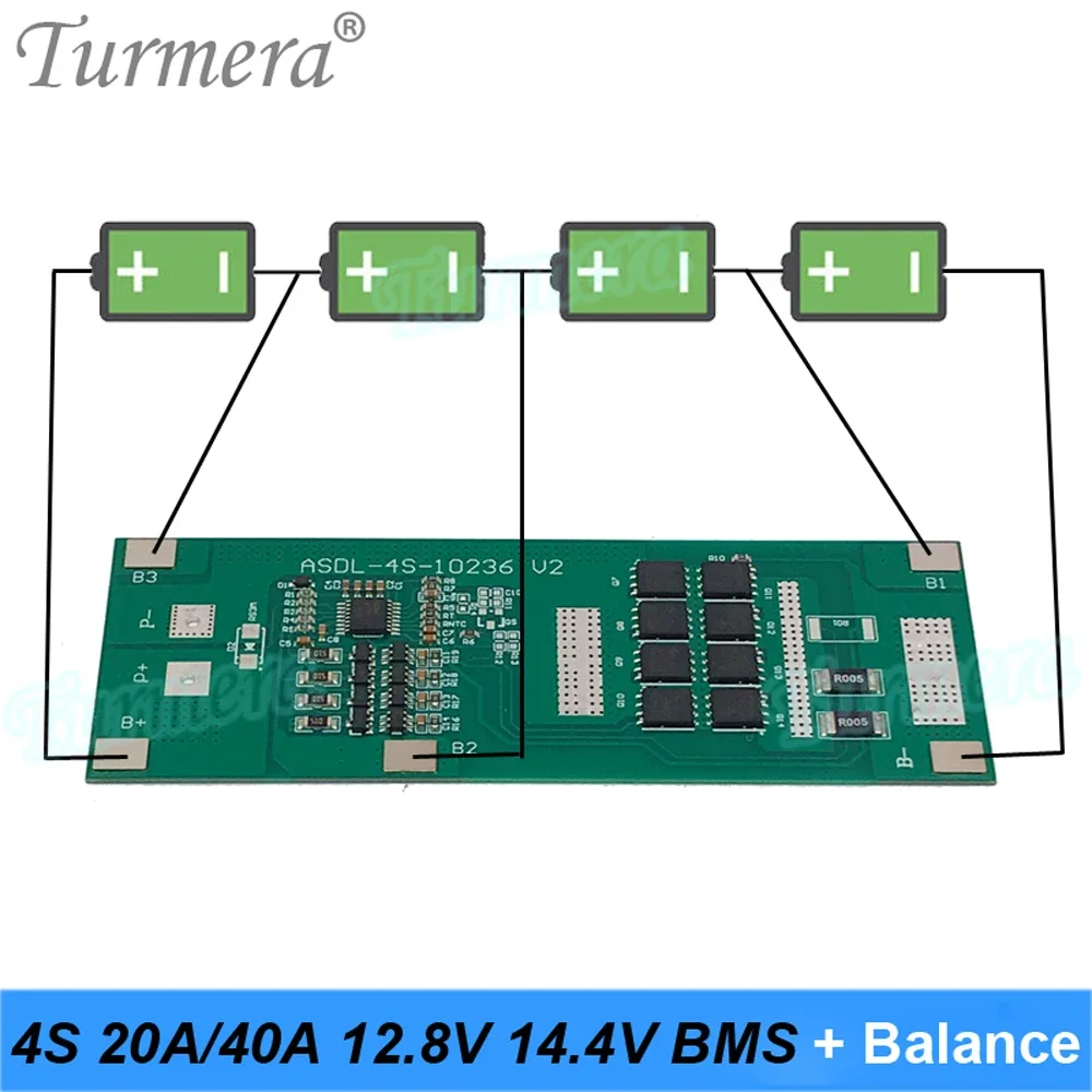 Turmera 4S 40A 12.8V 14.4V Balance BMS Protected Board Use in 3.2V 18650 26650 32700 33140 Lifepo4 Battery pack view 5