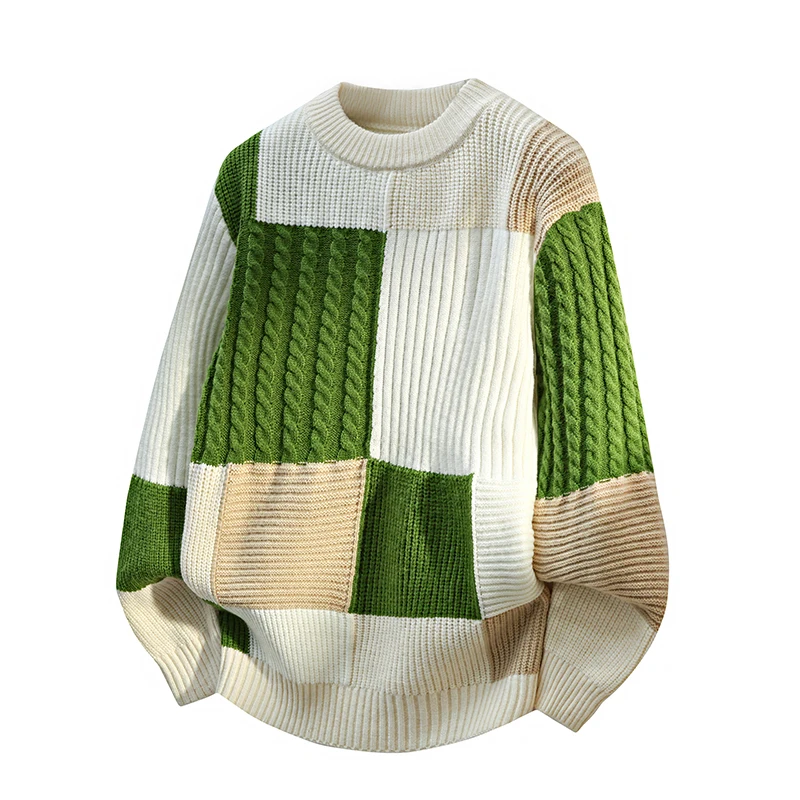 

Autumn Winter Fashion Turtleneck Sweater Men Youthful Vitality Patchwork Loose Knitted Pullovers Mens Casual Knitted Sweaters