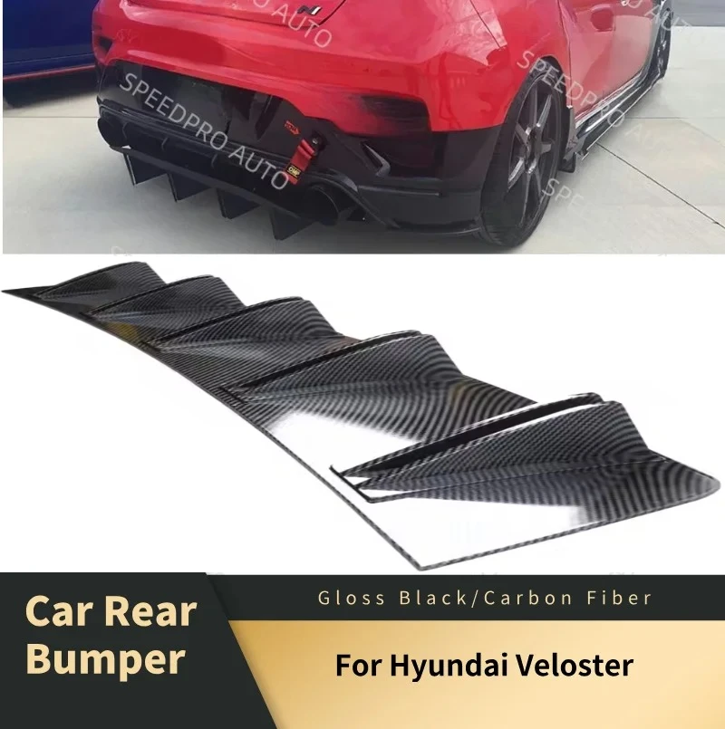 

For H-yundai Veloster Rear Diffuser 5 Fins Shark Bumper Splitter Spoiler Lip Car Body Kit Accessories Carbon Fiber Black