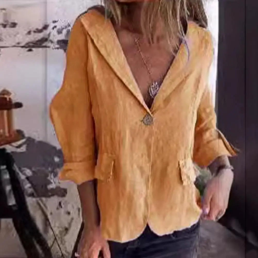 Abrigo de traje con solapa y cuello en V para mujer, ropa de trabajo elegante con bolsillos de solapa, prendas de vestir de negocios, primavera y otoño