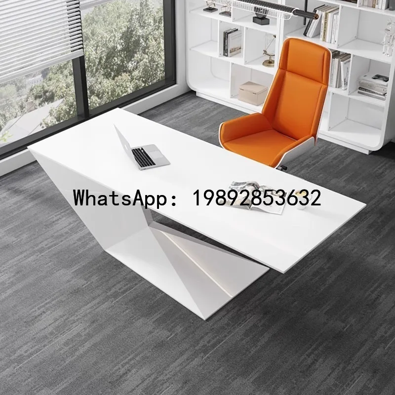 

X5 White Lacquer Office Desk Rectangular High-End Fashion Executive Desk Solid Wood Simple Style Office Desk