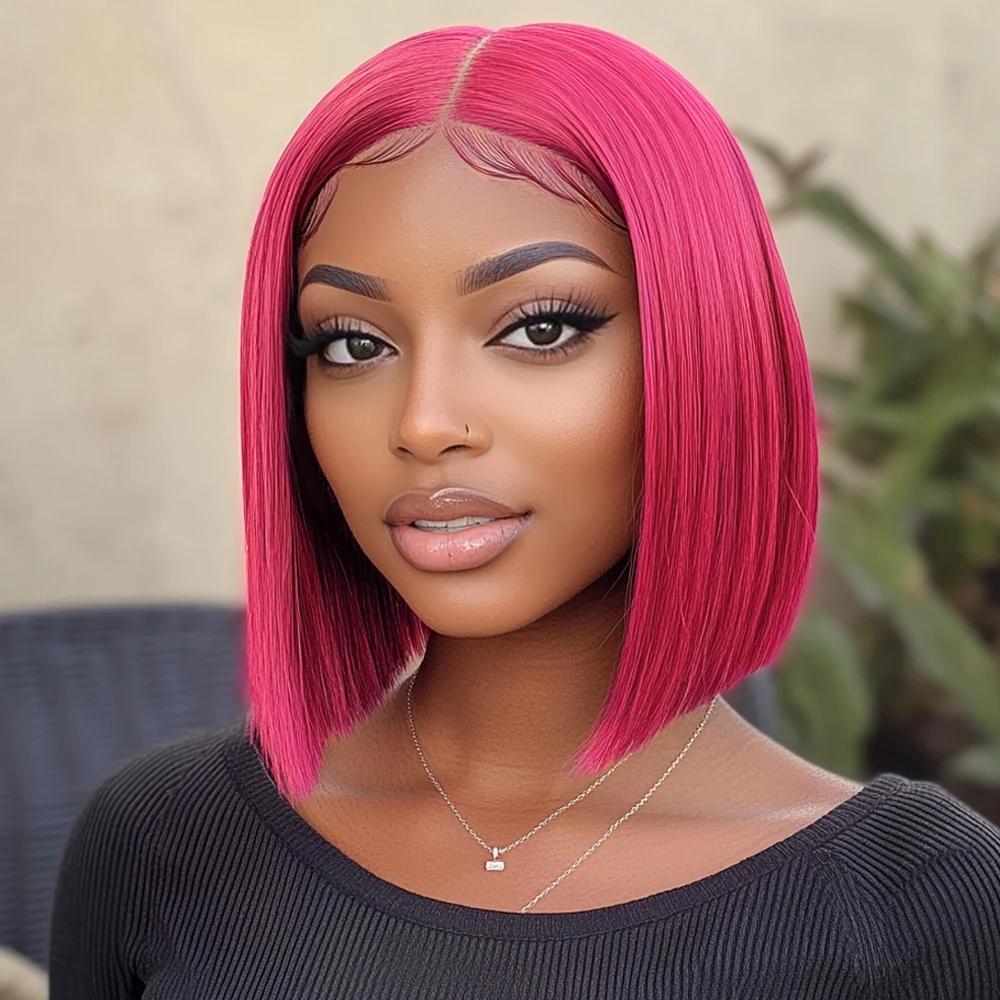 

Гладкий Прозрачный Короткий Т-образный Боб Парики Человеческих Волос Перуанский Розовый Фиолетовый Прямой Парик Фронта Шнурка 13x6x2 Для Женщин Предварительно Сорванный