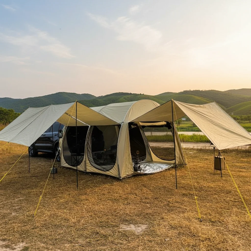

SUV Car Rear Tent with Mesh - Waterproof Hatchback Tailgate Tent, 1 Room & Living Room Integrated Awning for Camping Travel