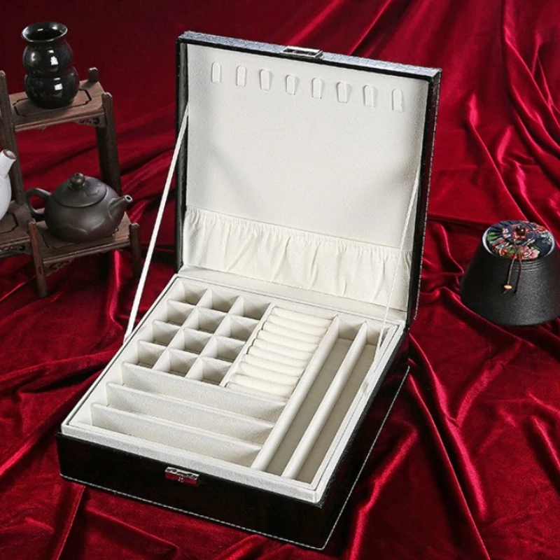 Leather Jewelry Storage Box Women's Necklaces Bracelets Storage Boxes Portable Earring Ring Container Multi-layer Jewelry Case