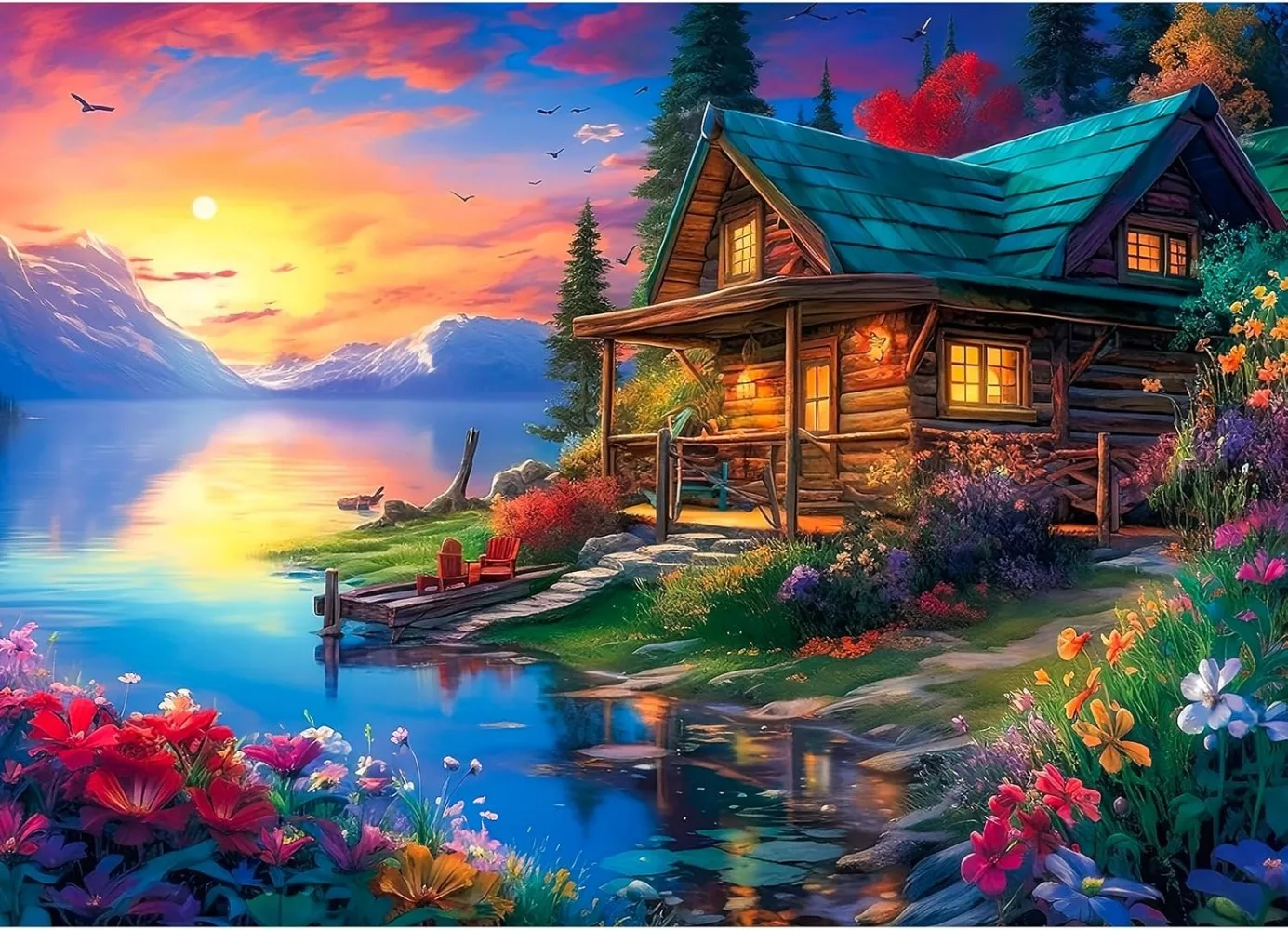 

120/300/500/1000 шт. Lakeside Chalet Sunrise Sunset Jigsaw Puzzle для взрослых Пейзажная головоломка Образовательная игрушка Сложная игра