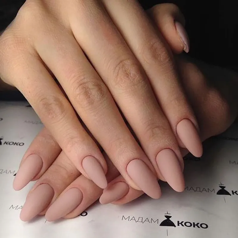 24PCS Matte Light Pink Almond Press-On Nails Fake False Nail Tips Reusable Stiletto Finished Nail Art for Easy Application