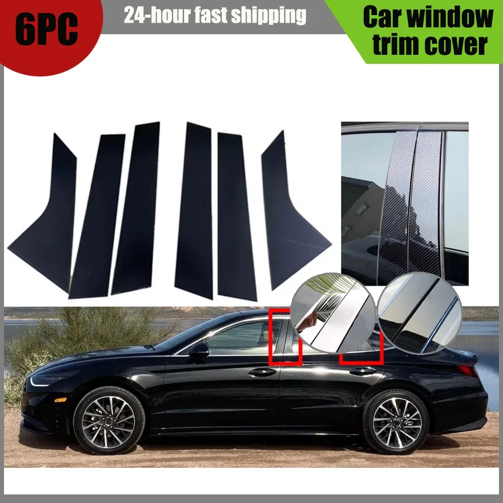 

Door Side Window Silver Carbon Gloss Black Pillar Posts Fit For Hyundai Sonata 2020 2021 2022 2023 Trim Cover