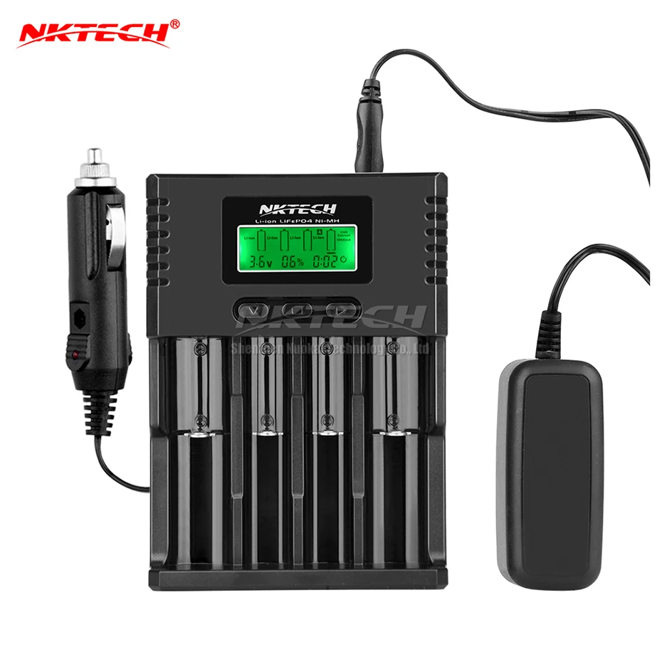 NKTECH-cargador de batería inteligente H4, cargadores de coche de 4 ranuras para Soshine 26650, 18650, 18500, 14500, 10440, AA, Li-ion, detección de polaridad
