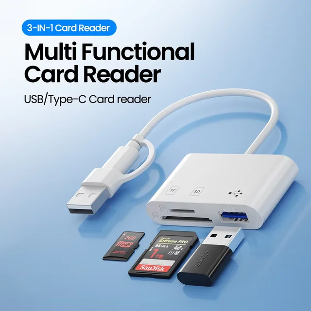 3 in 1 USB/Type C Multifunction Card Reader OTG SD TF Cards USB Memory Cards Reader Converter for MacBook Laptop Samsung 1