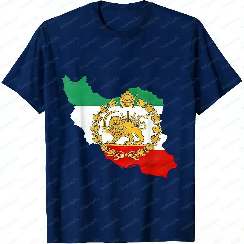Persian Lion Iran Map Iranian Flag Lion Sun Flag Unisex T-Shirt Retro National Symbol Casual Streetwear Cotton Tee Ropa Hombre