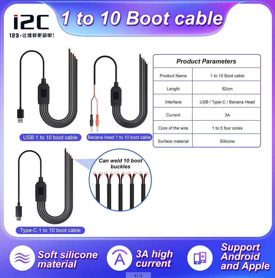 I2C P30 Digital Power Supply One Click Boot Cable for iPhone 8-15 Pro Max Battery Fast Start Motherboard Repair