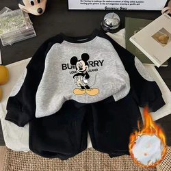 Autumn Winter Children's Clothing Sets Disney Boys Fleece Lined Warm Sweatshirt+Sweatpant 2pcs Mickey Baby Kids Pullover Set