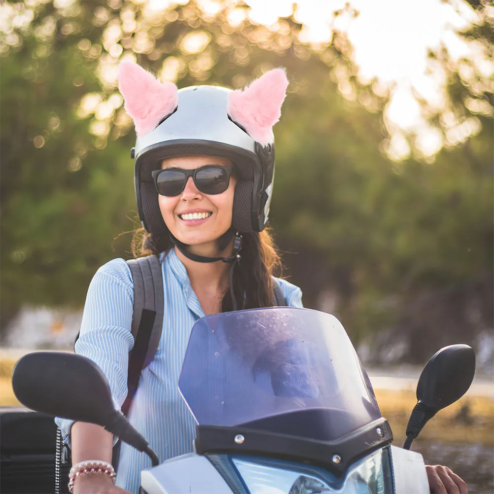

2 Pairs Cat Ear Motorcycle Decoration Fuzzy Ears Accessory Bike Riding Cartoon Helmets Accessories Windproof Noise
