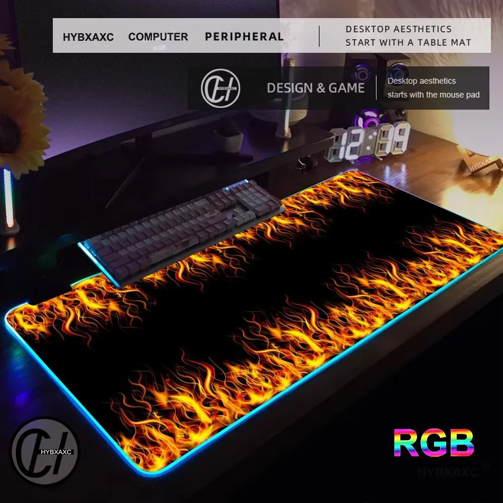 Sparks Refining Flames Mouse Pad RGB Gaming Mouse Pad Desk Mat HD Gamer Large LED Light XXL MousePads PC Computer Carpet