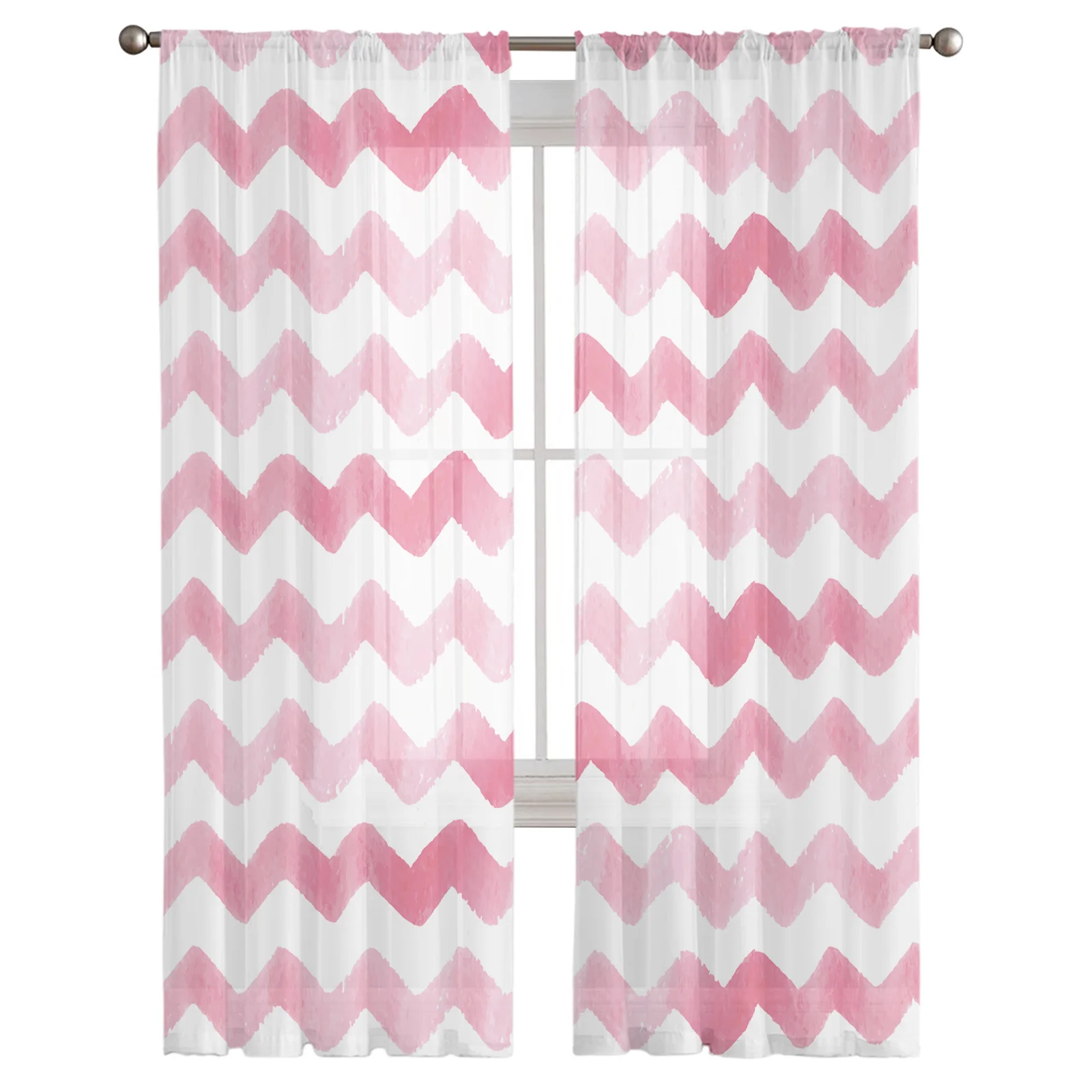 Pink Simple Geometric Ripple Stripe Window Curtains Bedroom Modern Drape Sheer Tulle Valances Living Room Kitchen Voile Curtain