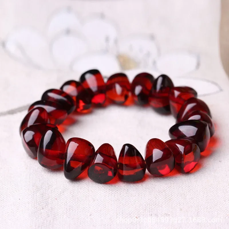 Natural Amber Bracelet Mnen Women Healing Gemstone Bangles Fine Jewelry Genuine Baltic Red Blood Amber Triangle Bracelets