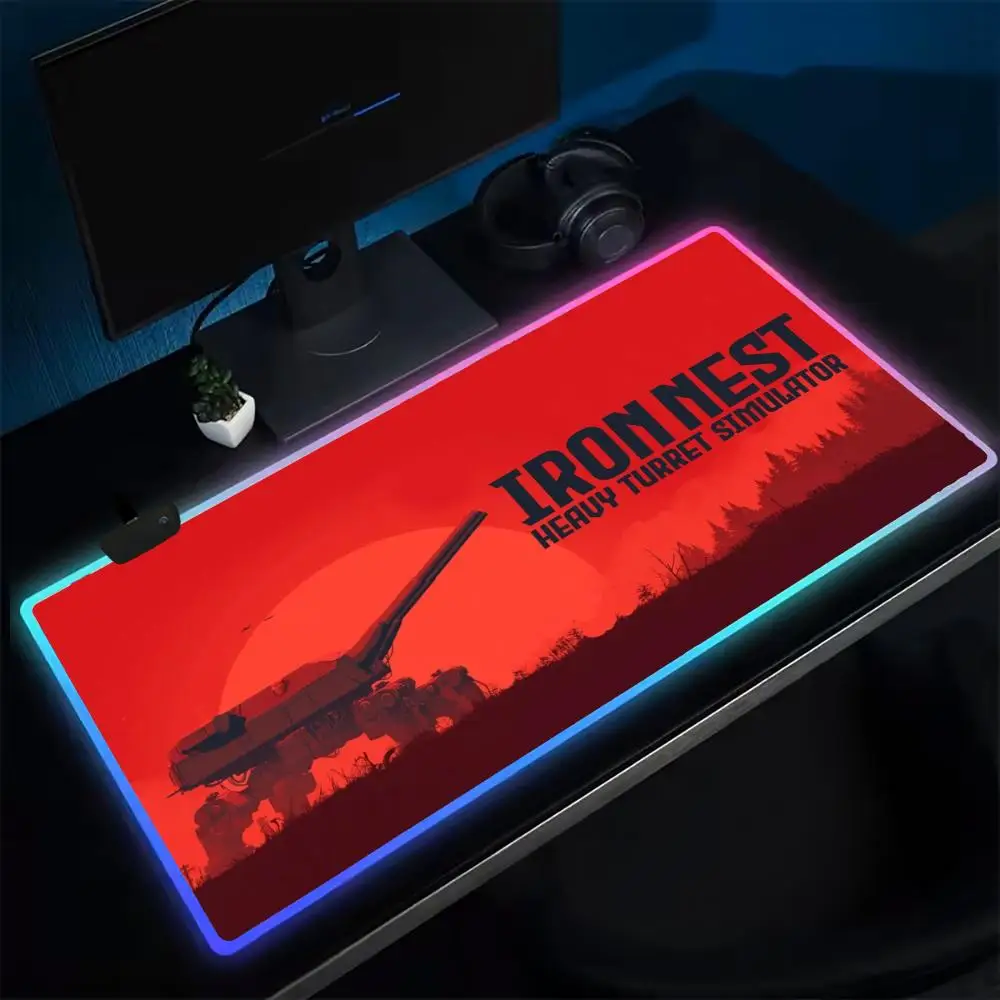 IRON NEST Heavy Turret Mouse Pad Anime Gaming Mouse Pad LED Table Pads Backlit Rubber Desktop XXL RGB Desk Mats