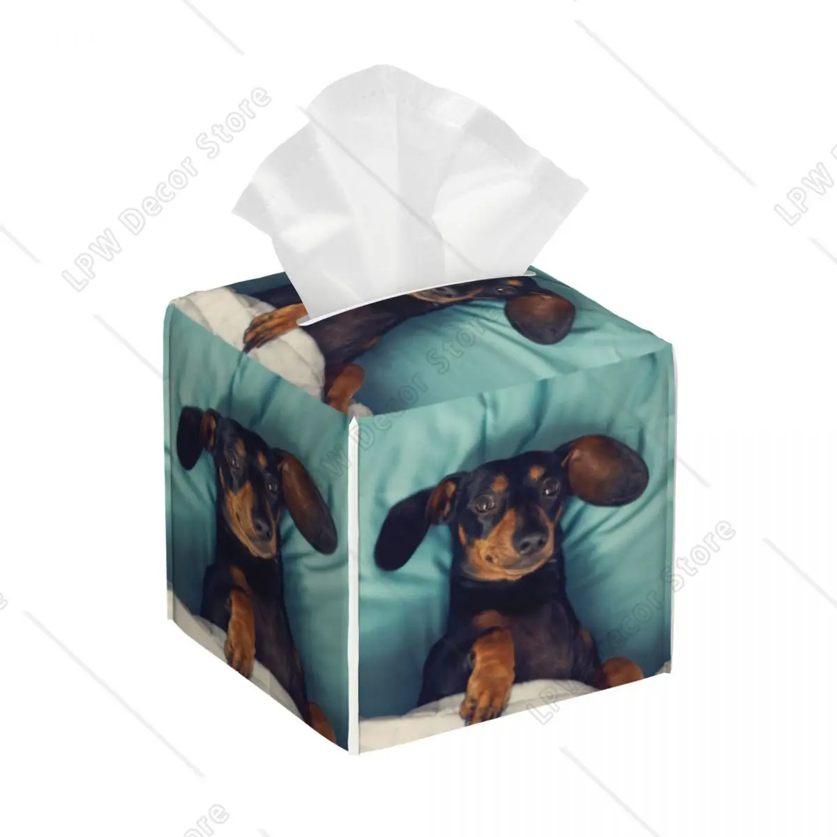 

Изготовленная на заказ крышка коробки для салфеток для лица таксы, квадратный барсук, колбаса, собака Винер, держатель для салфеток из искусственной кожи для автомобиля, дома