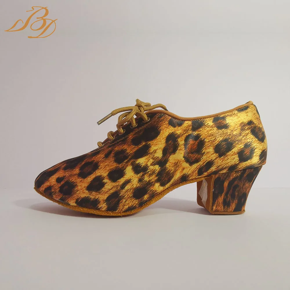 BD Dance Casual Latin Dance Schuh Frau Nachahmung frauen jazz Sport Turnschuhe Mädchen Kinder Fitness Schuhe Gelb Leopard Print T1-B