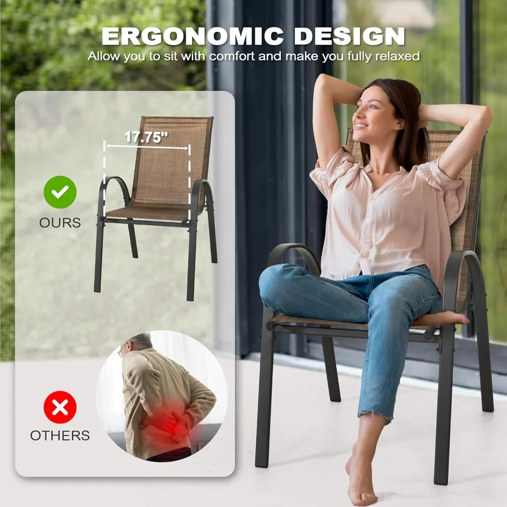 파티오 의자 4개 세트, 팔걸이가 있는 스태킹 가능한 야외용 의자, 모든 날씨에 적합한 통기성 텍스틸렌 식탁 의자 (뒷마당용)