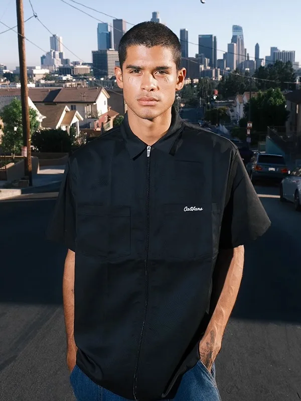 

Мужская модная футболка с вышивкой и свободным воротником, на молнии, в стиле калифорнийского летнего кэжуал, от известного бренда