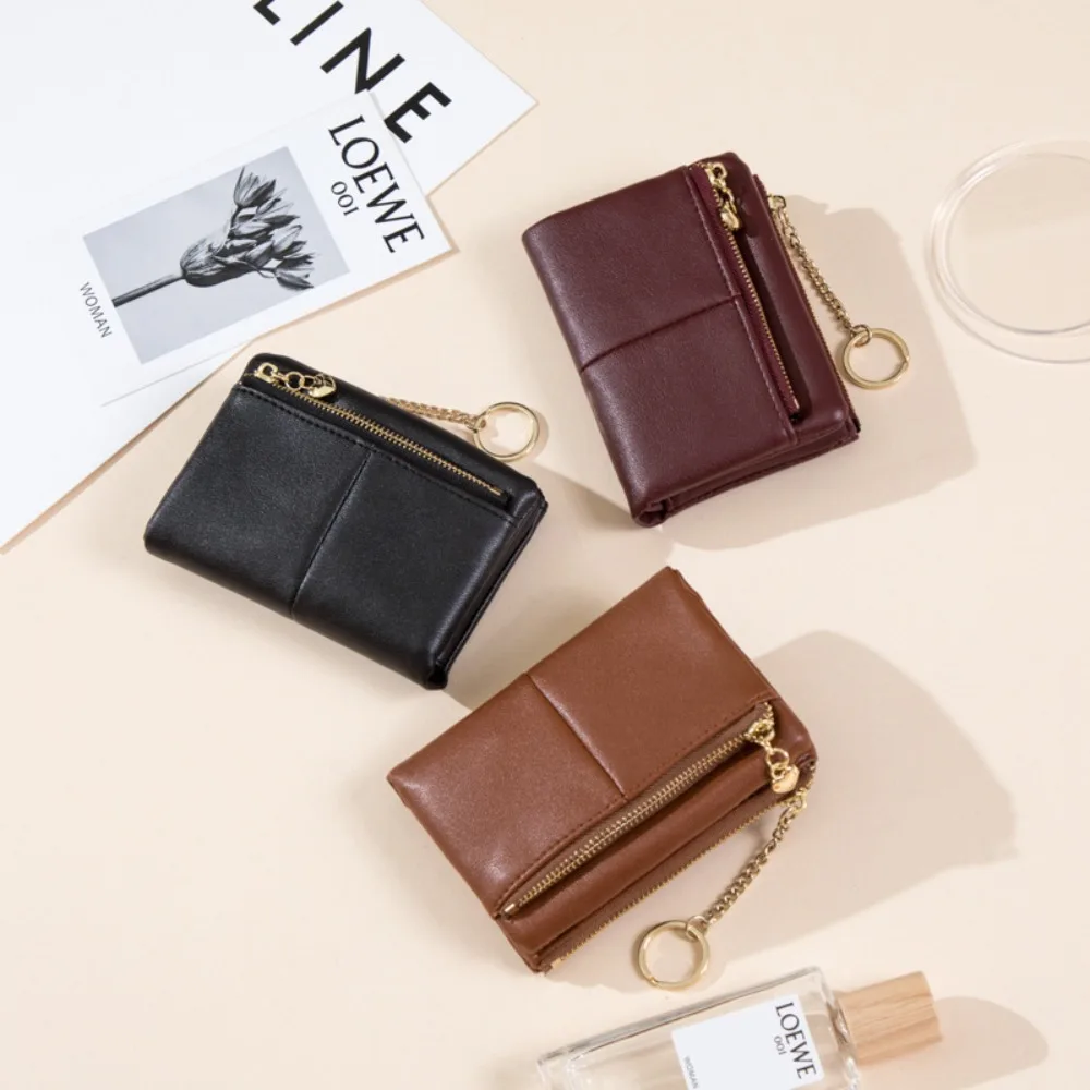 Simple PU Mini Card Bag Zipper Causal Zip Wallet Solid Color Multi-card Slot Card Holder Outdoor