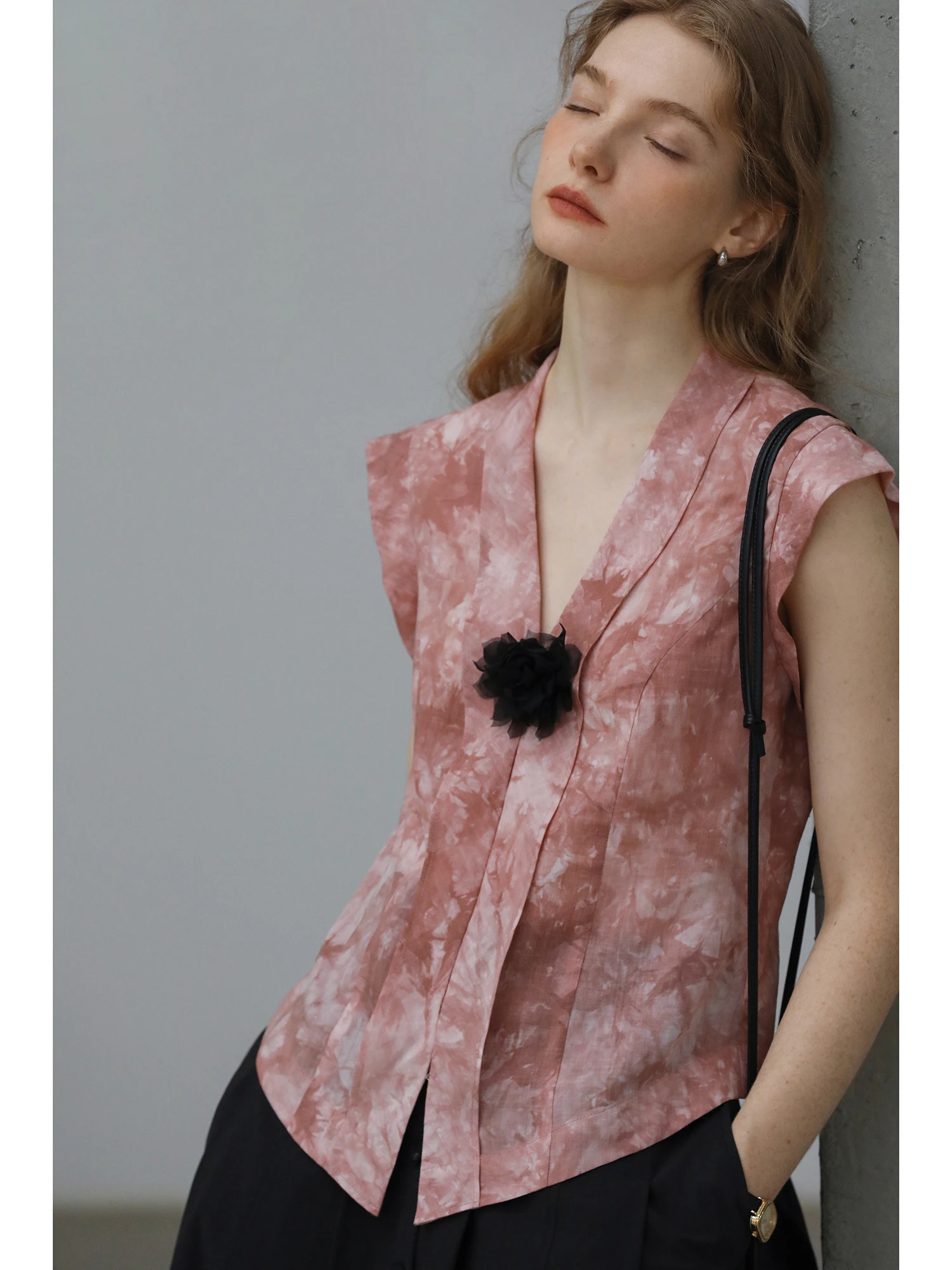 

MELLIIY Summer 2026 Commute Vintage Loose Young-looking Rose Tie Dye Shirt Women's Fashion Casual Cotton Short Sleeve Blouse