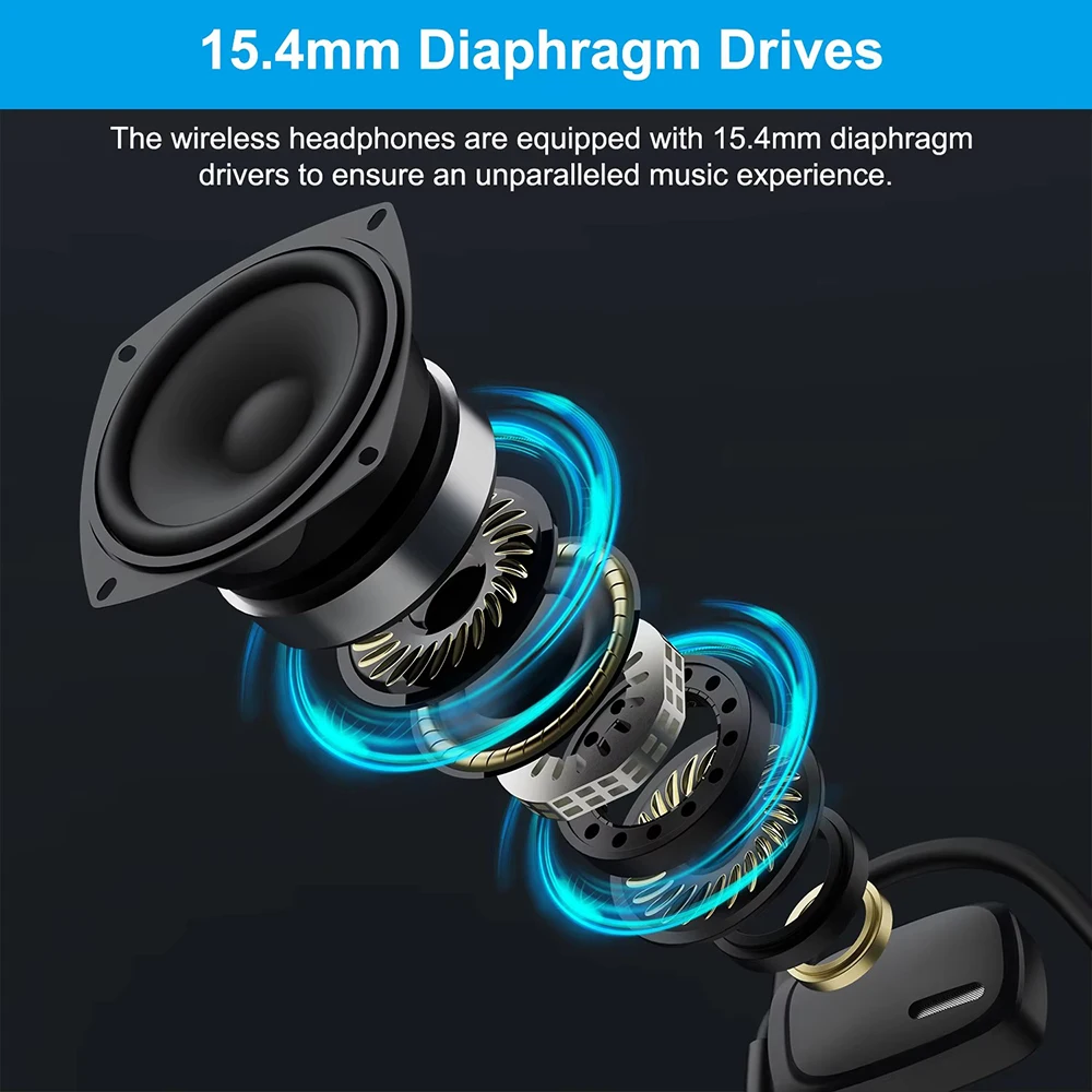 Open Ear Headset Bluetooth Wireless Headphones Earbuds with Noise Cancelling Mic Mute Button for Office Running Cycling Driving