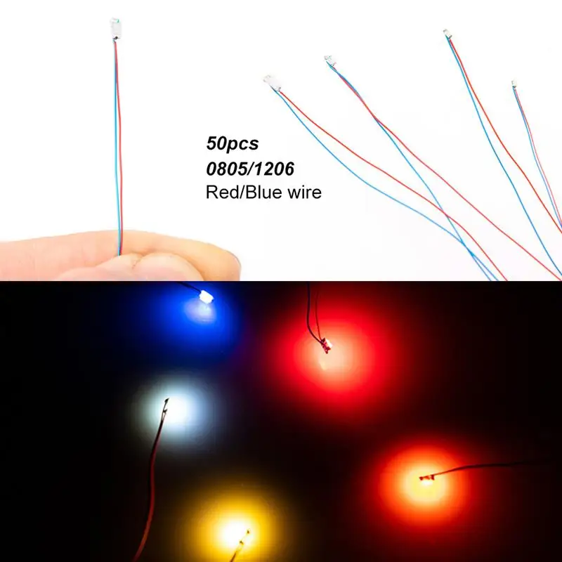 Lámpara con cable Micro Litz Led, Chip presoldado de 30cm, 3V, modelos de ferrocarril DIY, Kits de construcción, escenas, juguete, 50 piezas,