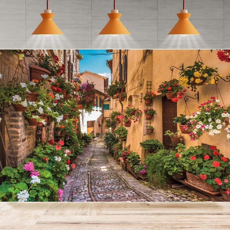 Italy Narrow Street Photography Background European Town Alley Banner Ancient Building Stone House Party Backdrop Wall Banner