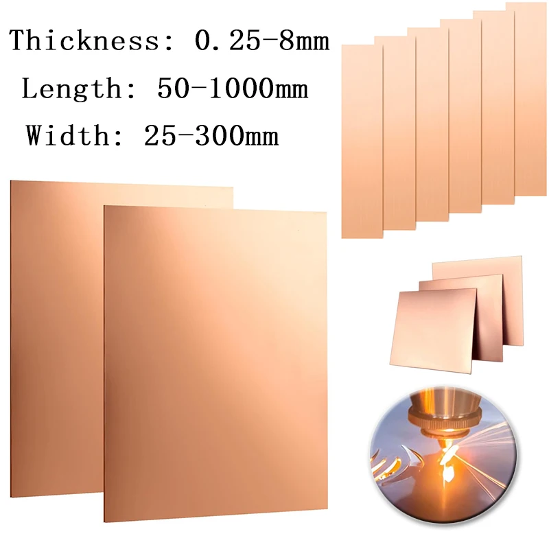 1 Stück Kupferblech, 0,25-8mm Dicke, 50-1000mm Länge, für DIY-Handwerk Cu-Metallblech Folienplatte Kupferblech