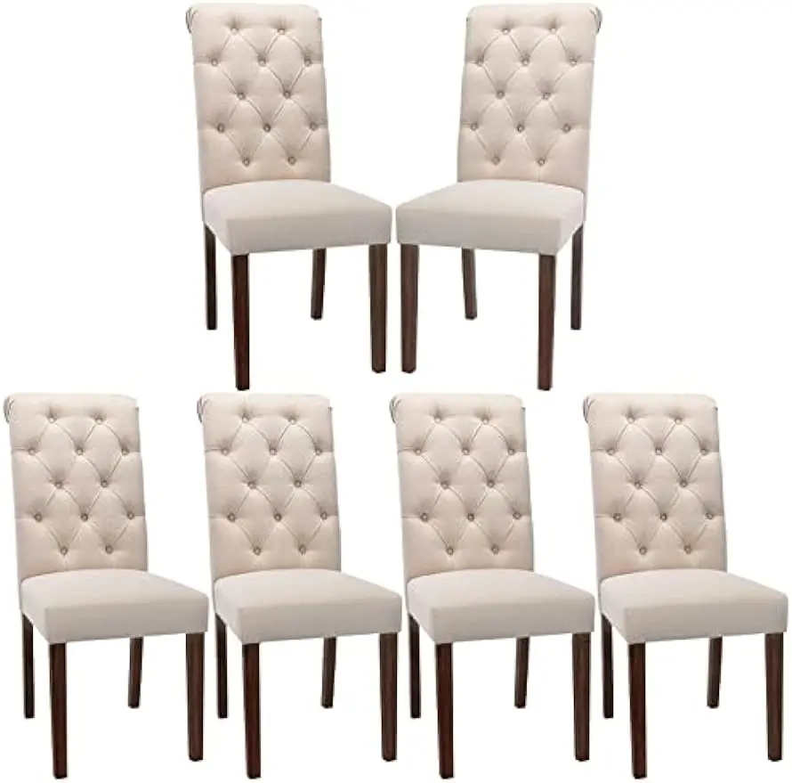 

COLAMY Button Tufted Dining Chairs Set of 6, Accent Parsons Diner Chair Upholstered Fabric Dining Room Chairs Stylish Kitchen